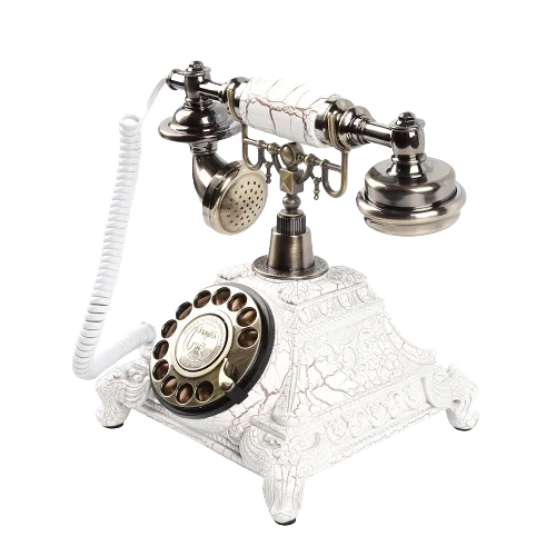 Teléfono blanco vintage para bodas y eventos para grabación de mensajes de los invitados a la boda